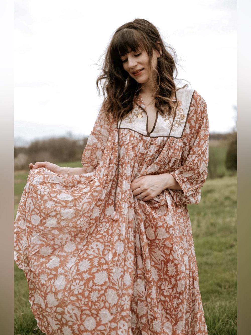 Daughters of India Diya Midi Dress in Chesnut Floral Size Small